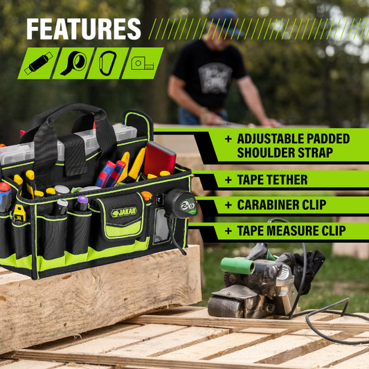 JAKAH 40-Pocket Tool Tote – Multi-Purpose Professional Organizer, Size 15 × 10,6 × 11 in (38 x 27 x 28 cm)