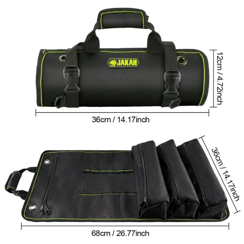 JAKAH Roll Up Tool Bag, Multi-pockets Tool Organiser, 11 Interior Pockets, Ideal for Craftsmen, Electricians, Heavy Duty, 27 × 14,4 in (68,5 x 36,5cm)
