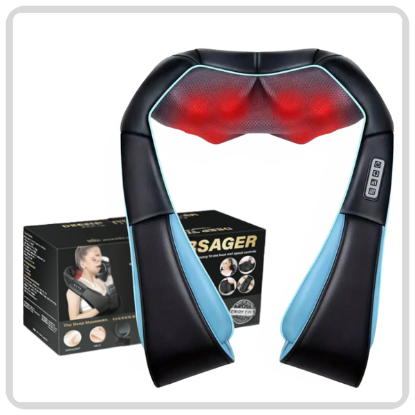 MagicMakers Electric Shiatsu Neck Massager with Heat - Pain Relief for Back, Shoulders & Feet - Black and Blue