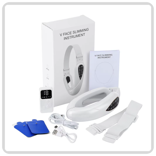 Rechargeable V-Facial Massager, Line Lifting Belt, Face Massage, Hot Compress, Beauty Firming Device, Double Chin Reducer,  Battery 400mAh  - White