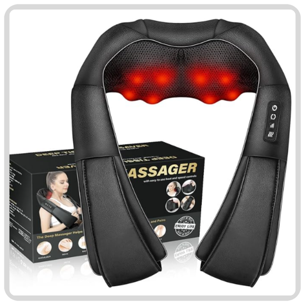 MagicMakers Electric Shiatsu Neck Massager with Heat - Pain Relief for Back, Shoulders & Feet - Black
