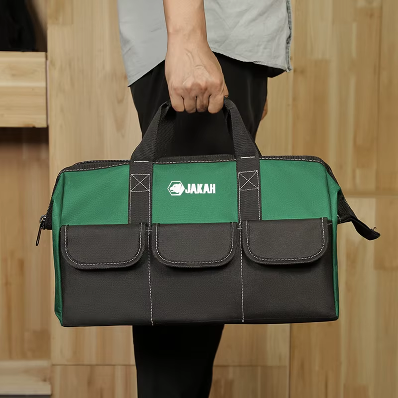 JAKAH Tool Tote – Wide Mouth Waterproof Bag, Size 11,8 × 6,7 × 8,3 in (30 x 17 x 21 cm) -  Black/Green