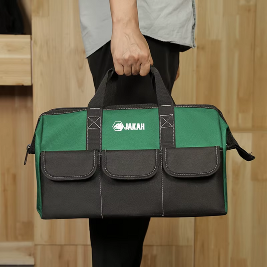 JAKAH Tool Tote – Wide Mouth Waterproof Bag, Size 16,9 × 8,7 × 12,2 in (42 x 23 x 28 cm) -  Black/Green