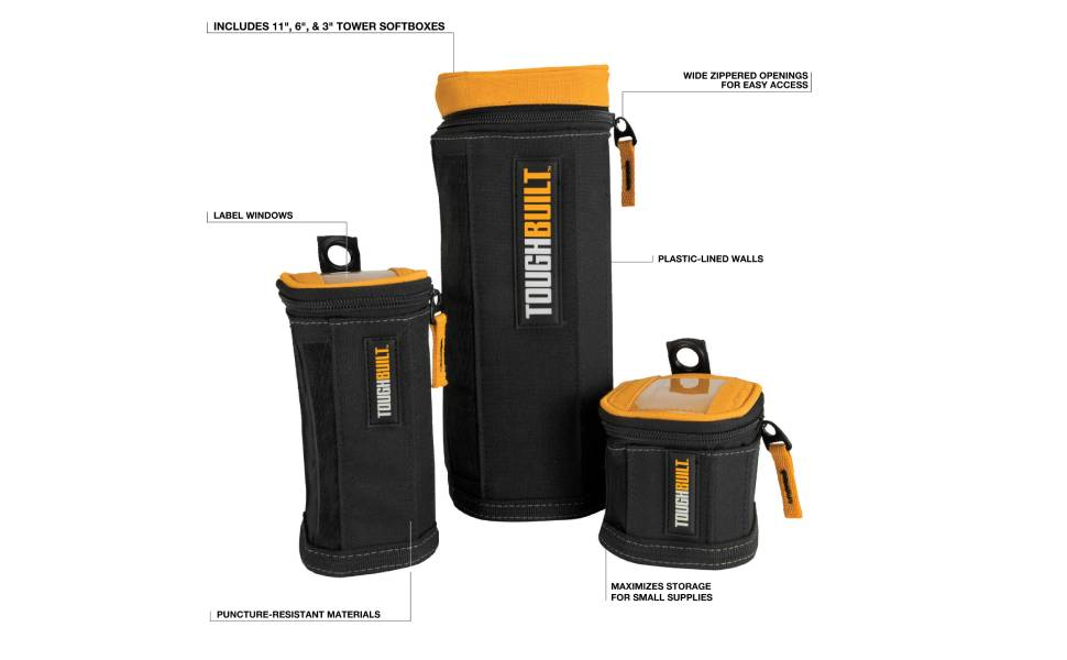 TOUGHBUILT TB-192-B  3 Piece- Tower Shaped Soft Light Box Small Parts Organizer