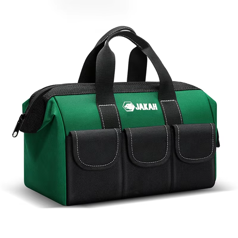 JAKAH Tool Tote – Wide Mouth Waterproof Bag, Size 13,8 × 7,5 × 9,4 in (35 x 20 x 24 cm) -  Black/Green