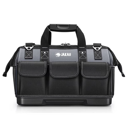 JAKAH Heavy Duty Multi-Purpose Tool Bag , Reinforced Plastic Bottom, Size 15,4 × 7,9 × 11 in (39 x 20 x 28 cm) - Black/Grey