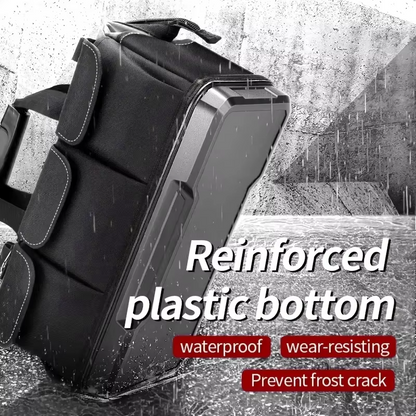 JAKAH Heavy Duty Multi-Purpose Tool Bag , Reinforced Plastic Bottom, Size 16,9 × 7,9 × 11,4 in (43 x 20 x 29 cm) - Black/Grey
