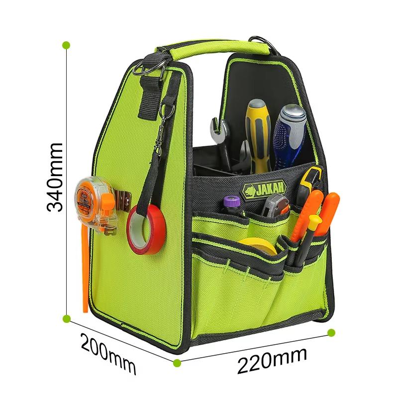 JAKAH 23 pockers & loops Tool Tote with Handle for Easy Tool Access, Water-Resistant Construction 8,7x8x13,4 (22x20x34 cm) - Black/Green
