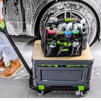 JAKAH Quick Load Collapsible Detailing Caddy & Storage Organize (For Cars, Trucks, SUVs, RVs, Home, Workspace), Size 12,6 × 9,4 × 10,2 in (32 x 24 x 26 cm) - Black/Green