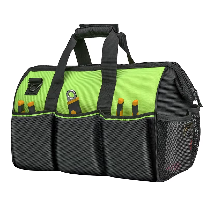 JAKAH Tool Bag Strong And Durable Canvas Thickened Portable Multi-functional Water-Resistant Construction, Size 12,2 × 6,7 × 9 in (31 x 17 x 23 cm) -   Black/Green