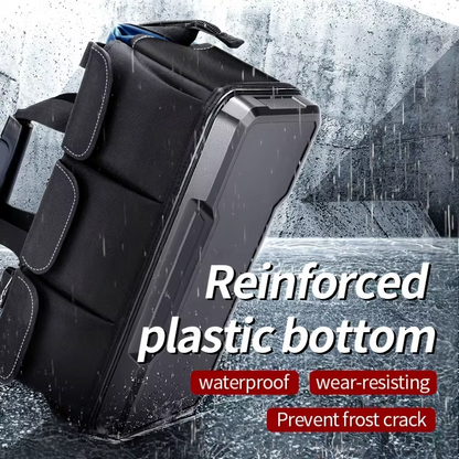 JAKAH Heavy Duty Multi-Purpose Tool Bag , Reinforced Plastic Bottom, Size 15,4 × 7,9 × 11 in (39 x 20 x 28 cm) - Black/Blue