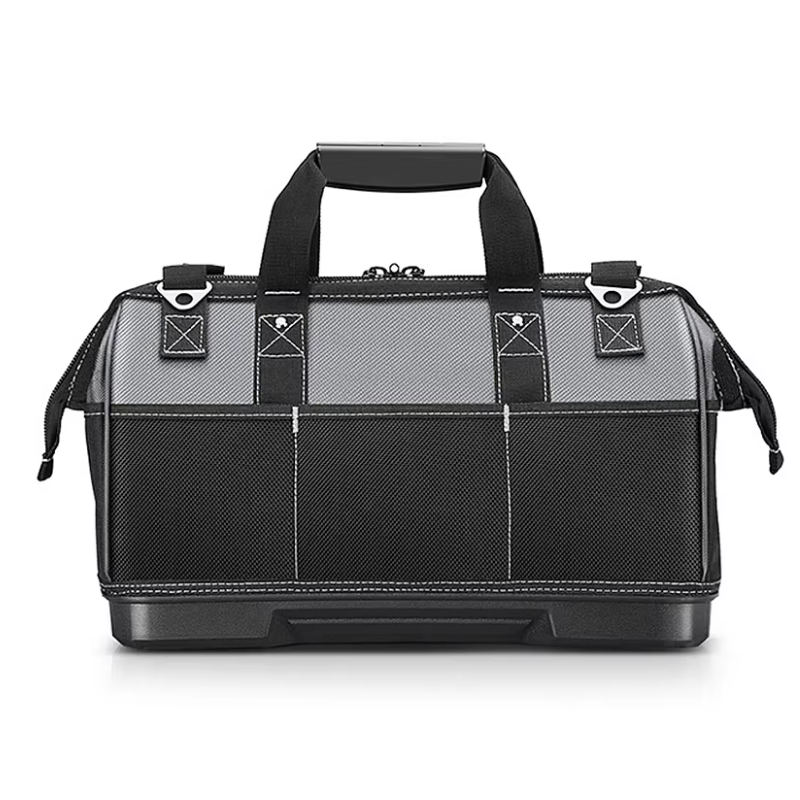 JAKAH Heavy Duty Multi-Purpose Tool Bag , Reinforced Plastic Bottom, Size 16,9 × 7,9 × 11,4 in (43 x 20 x 29 cm) - Black/Grey