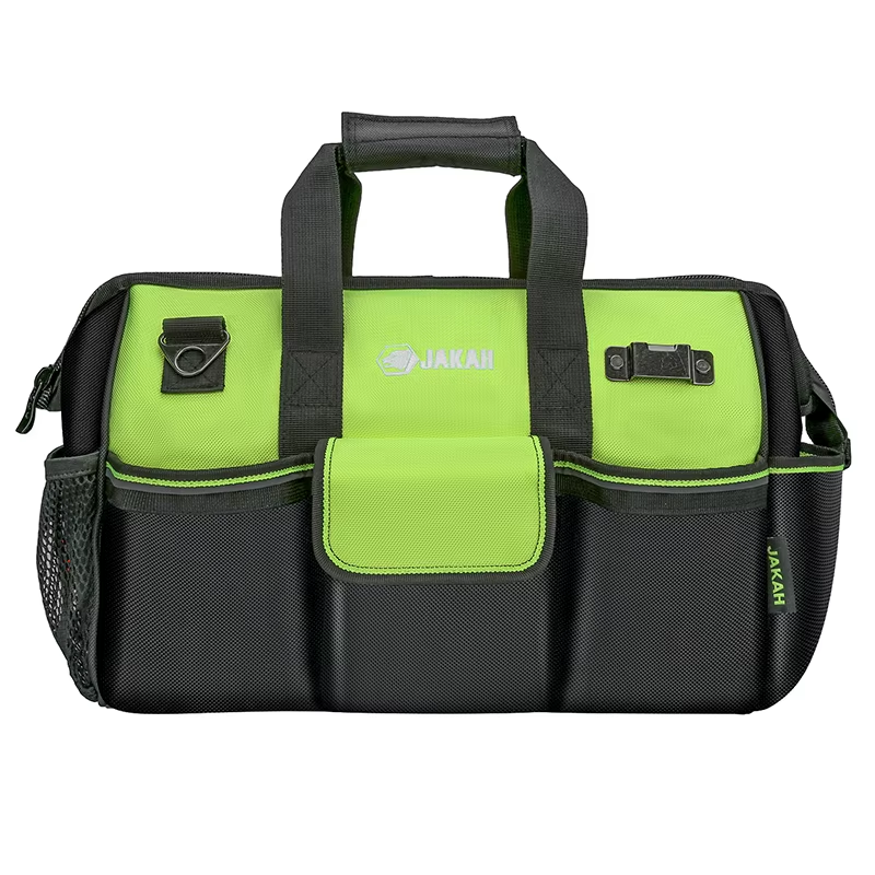 JAKAH Tool Bag Strong And Durable Canvas Thickened Portable Multi-functional Water-Resistant Construction, Size 15,7 × 8,3 × 11,8 in (40 x 21 x 30 cm) -   Black/Green