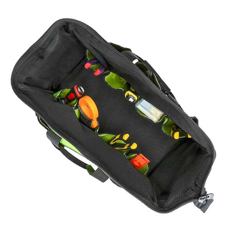 JAKAH Tool Bag Strong And Durable Canvas Thickened Portable Multi-functional Water-Resistant Construction, Size 14,2 × 7,9 × 10,6 in (36 x 20 x 27 cm) -   Black/Green