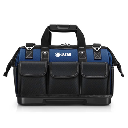 JAKAH Heavy Duty Multi-Purpose Tool Bag , Reinforced Plastic Bottom, Size 15,4 × 7,9 × 11 in (39 x 20 x 28 cm) - Black/Blue