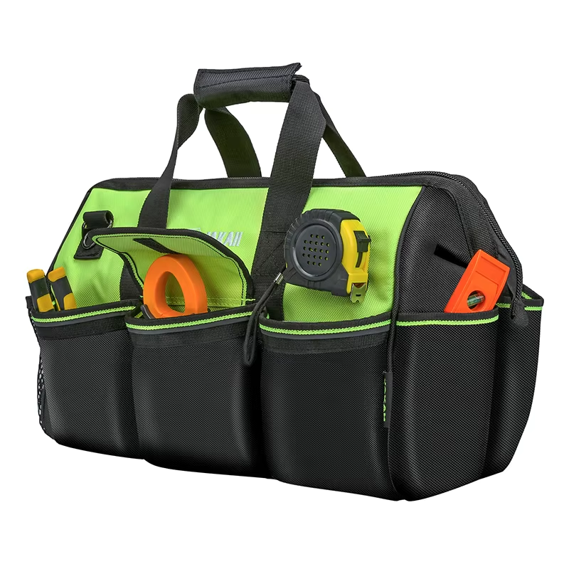 JAKAH Tool Bag Strong And Durable Canvas Thickened Portable Multi-functional Water-Resistant Construction, Size 15,7 × 8,3 × 11,8 in (40 x 21 x 30 cm) -   Black/Green