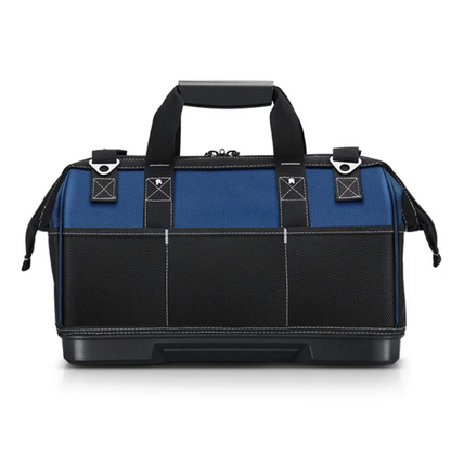 JAKAH Heavy Duty Multi-Purpose Tool Bag , Reinforced Plastic Bottom, Size 15,4 × 7,9 × 11 in (39 x 20 x 28 cm) - Black/Blue