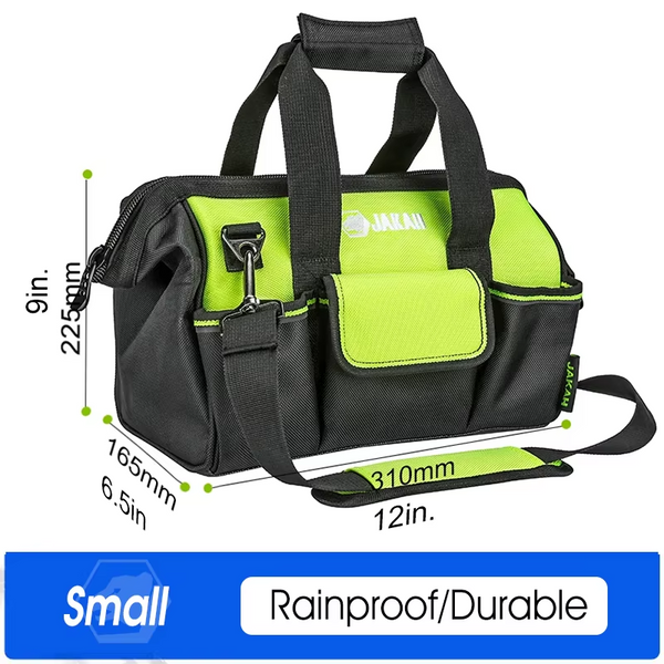 JAKAH Tool Bag Strong And Durable Canvas Thickened Portable Multi-functional Water-Resistant Construction, Size 12,2 × 6,7 × 9 in (31 x 17 x 23 cm) -   Black/Green
