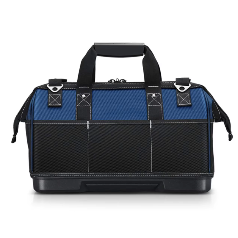JAKAH Heavy Duty Multi-Purpose Tool Bag , Reinforced Plastic Bottom, Size 16,9 × 7,9 × 11,4 in (43 x 20 x 29 cm) - Black/Blue