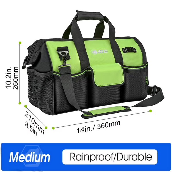 JAKAH Tool Bag Strong And Durable Canvas Thickened Portable Multi-functional Water-Resistant Construction, Size 14,2 × 7,9 × 10,6 in (36 x 20 x 27 cm) -   Black/Green