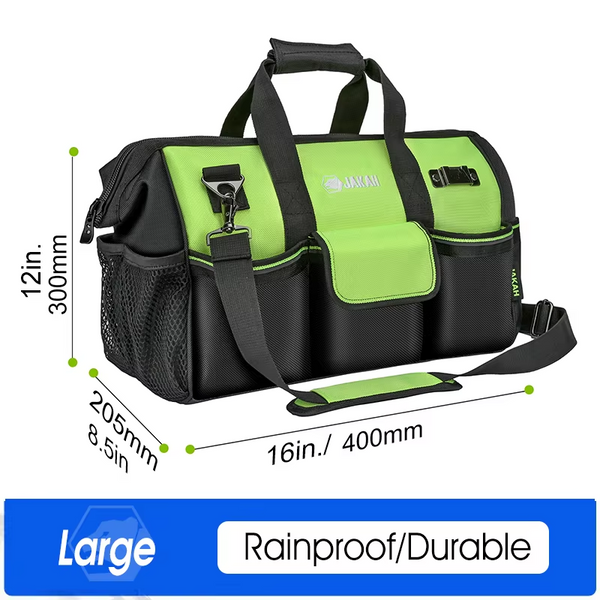 JAKAH Tool Bag Strong And Durable Canvas Thickened Portable Multi-functional Water-Resistant Construction, Size 15,7 × 8,3 × 11,8 in (40 x 21 x 30 cm) -   Black/Green