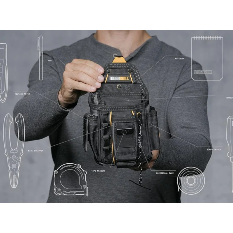 TOUGHBUILT Small Electricians Pouch TB-CT-34 - For Tool Belt 13 Pockets And Loops Black-Duty Construction