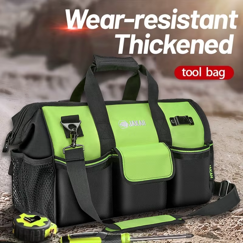 JAKAH Tool Bag Strong And Durable Canvas Thickened Portable Multi-functional Water-Resistant Construction, Size 12,2 × 6,7 × 9 in (31 x 17 x 23 cm) -   Black/Green