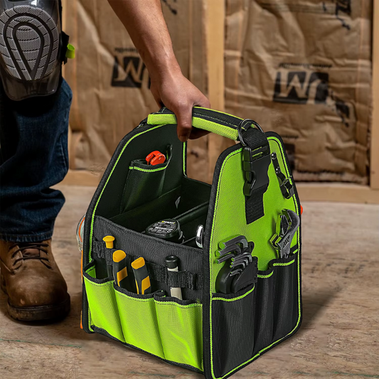 JAKAH 23 pockers & loops Tool Tote with Handle for Easy Tool Access, Water-Resistant Construction 8,7x8x13,4 (22x20x34 cm) - Black/Green