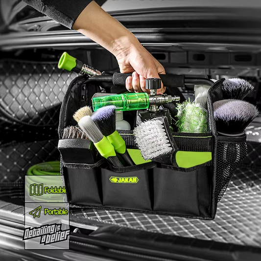 JAKAH Quick Load Collapsible Detailing Caddy & Storage Organize (For Cars, Trucks, SUVs, RVs, Home, Workspace), Size 12,6 × 9,4 × 10,2 in (32 x 24 x 26 cm) - Black/Green