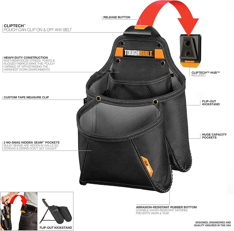 TOUGHBUILT Tool Belt Pouch TB-CT-03 - Multifunctional  Supply Pouch