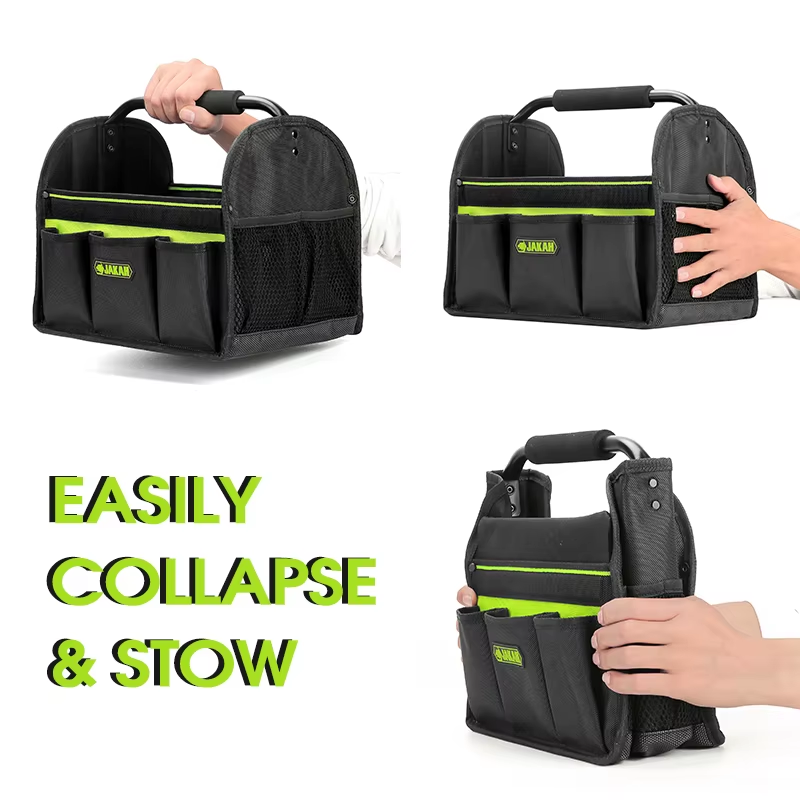 JAKAH Quick Load Collapsible Detailing Caddy & Storage Organize (For Cars, Trucks, SUVs, RVs, Home, Workspace), Size 12,6 × 9,4 × 10,2 in (32 x 24 x 26 cm) - Black/Green