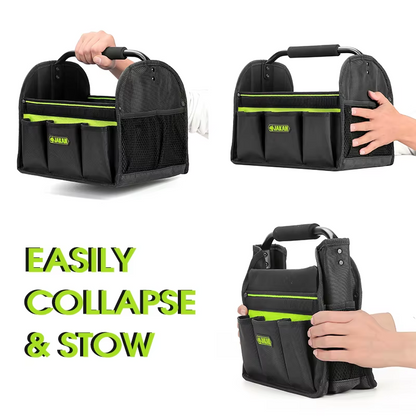 JAKAH Quick Load Collapsible Detailing Caddy & Storage Organize (For Cars, Trucks, SUVs, RVs, Home, Workspace), Size 12,6 × 9,4 × 10,2 in (32 x 24 x 26 cm) - Black/Green