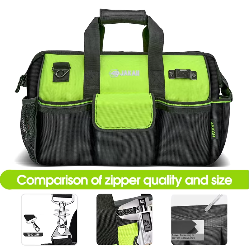 JAKAH Tool Bag Strong And Durable Canvas Thickened Portable Multi-functional Water-Resistant Construction, Size 15,7 × 8,3 × 11,8 in (40 x 21 x 30 cm) -   Black/Green