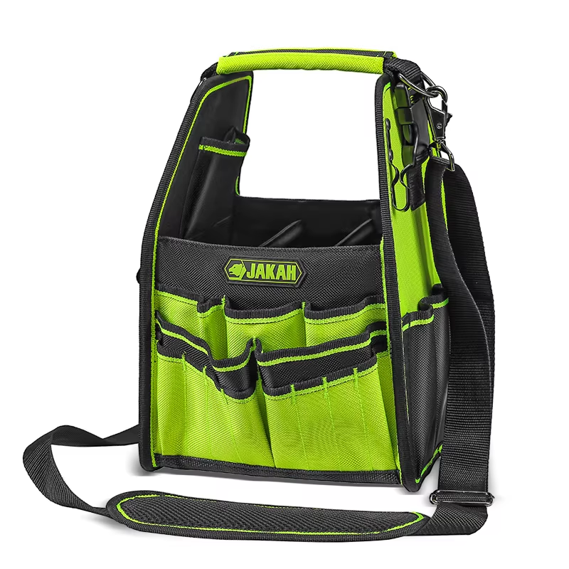 JAKAH 23 pockers & loops Tool Tote with Handle for Easy Tool Access, Water-Resistant Construction 8,7x8x13,4 (22x20x34 cm) - Black/Green