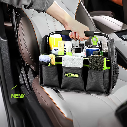 JAKAH Quick Load Collapsible Detailing Caddy & Storage Organize (For Cars, Trucks, SUVs, RVs, Home, Workspace), Size 12,6 × 9,4 × 10,2 in (32 x 24 x 26 cm) - Black/Green