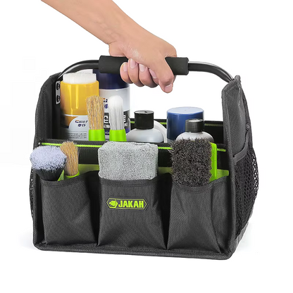 JAKAH Quick Load Collapsible Detailing Caddy & Storage Organize (For Cars, Trucks, SUVs, RVs, Home, Workspace), Size 12,6 × 9,4 × 10,2 in (32 x 24 x 26 cm) - Black/Green