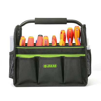 JAKAH Quick Load Collapsible Detailing Caddy & Storage Organize (For Cars, Trucks, SUVs, RVs, Home, Workspace), Size 12,6 × 9,4 × 10,2 in (32 x 24 x 26 cm) - Black/Green
