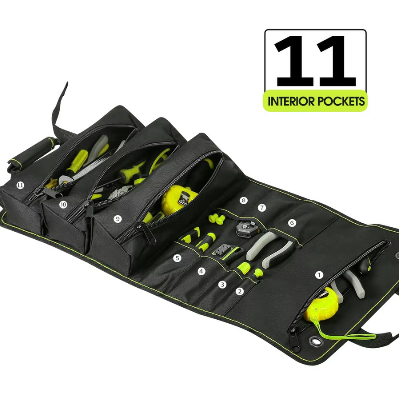 JAKAH Roll Up Tool Bag, Multi-pockets Tool Organiser, 11 Interior Pockets, Ideal for Craftsmen, Electricians, Heavy Duty,  27 × 14,4 in (68,5 x 36,5cm)
