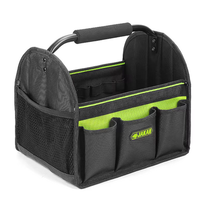 JAKAH Quick Load Collapsible Detailing Caddy & Storage Organize (For Cars, Trucks, SUVs, RVs, Home, Workspace), Size 12,6 × 9,4 × 10,2 in (32 x 24 x 26 cm) - Black/Green