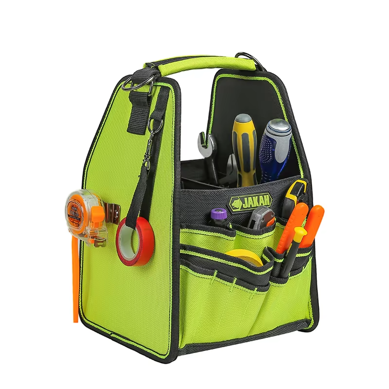 JAKAH 23 pockers & loops Tool Tote with Handle for Easy Tool Access, Water-Resistant Construction 8,7x8x13,4 (22x20x34 cm) - Black/Green