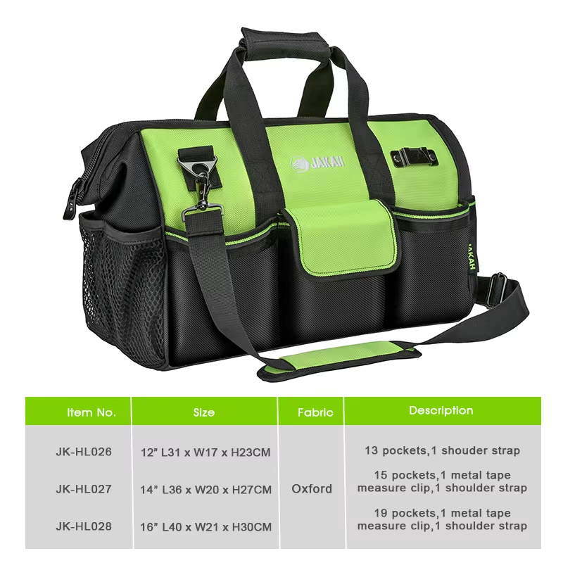 JAKAH Tool Bag Strong And Durable Canvas Thickened Portable Multi-functional Water-Resistant Construction, Size 15,7 × 8,3 × 11,8 in (40 x 21 x 30 cm) -   Black/Green