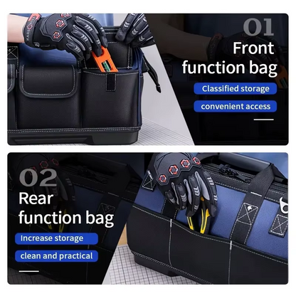 JAKAH Heavy Duty Multi-Purpose Tool Bag , Reinforced Plastic Bottom, Size 15,4 × 7,9 × 11 in (39 x 20 x 28 cm) - Black/Blue