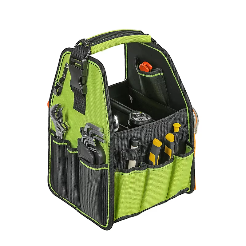 JAKAH 23 pockers & loops Tool Tote with Handle for Easy Tool Access, Water-Resistant Construction 8,7x8x13,4 (22x20x34 cm) - Black/Green