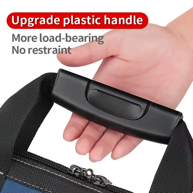 JAKAH Heavy Duty Multi-Purpose Tool Bag , Reinforced Plastic Bottom, Size 16,9 × 7,9 × 11,4 in (43 x 20 x 29 cm) - Black/Blue