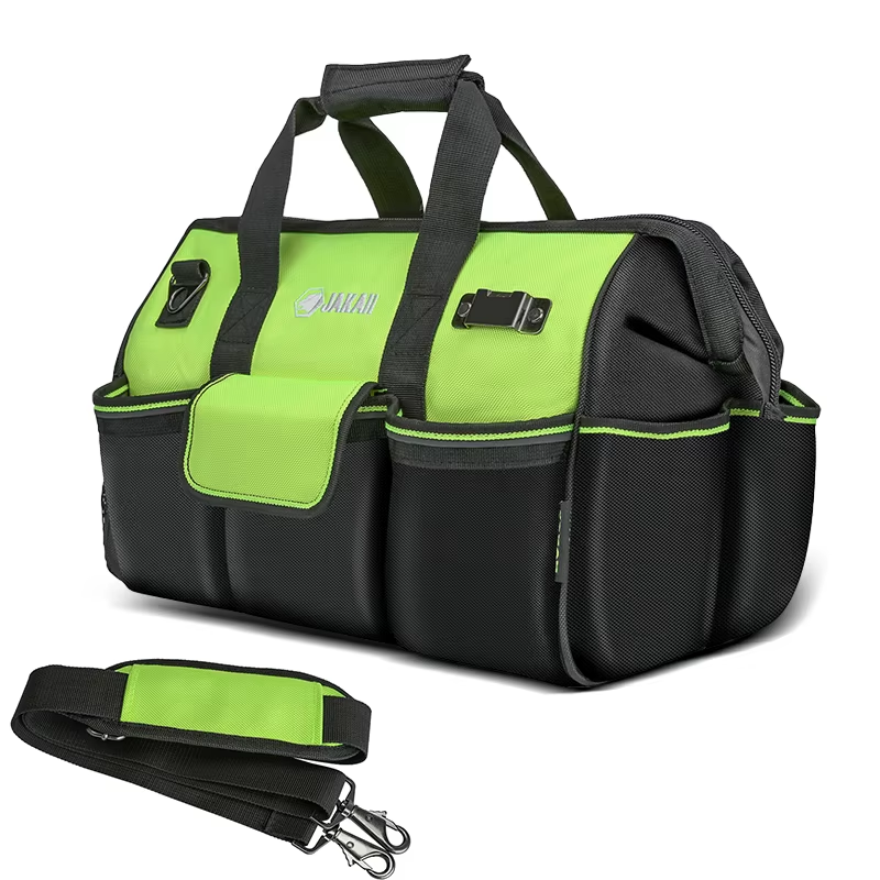 JAKAH Tool Bag Strong And Durable Canvas Thickened Portable Multi-functional Water-Resistant Construction, Size 14,2 × 7,9 × 10,6 in (36 x 20 x 27 cm) -   Black/Green