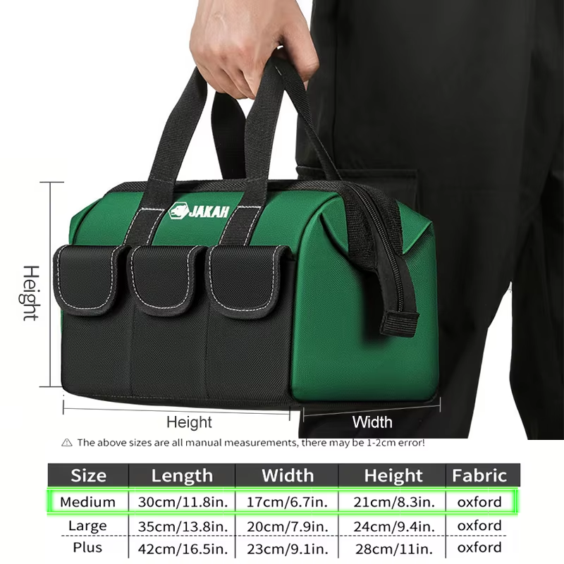 JAKAH Tool Tote – Wide Mouth Waterproof Bag, Size 11,8 × 6,7 × 8,3 in (30 x 17 x 21 cm) -  Black/Green