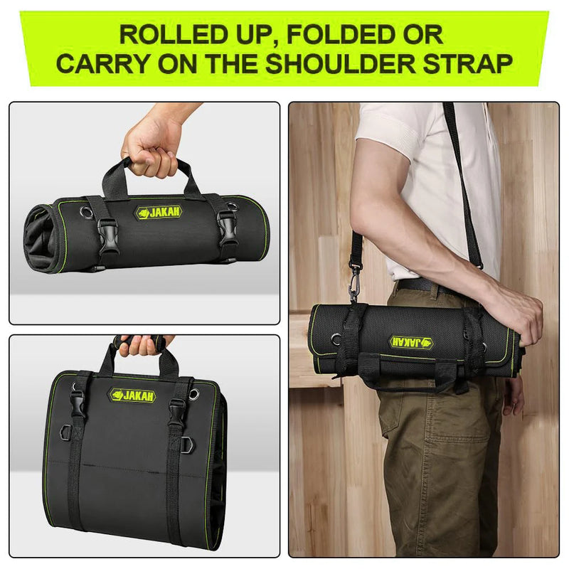 JAKAH Roll Up Tool Bag, Multi-pockets Tool Organiser, 25 Interior Pockets, Ideal for Craftsmen, Electricians, Heavy Duty,  27 × 14,4 in (68,5 x 36,5cm)