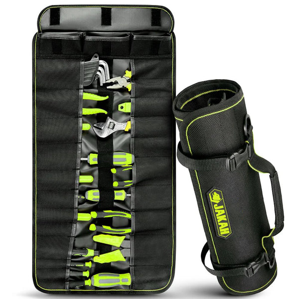 JAKAH Roll Up Tool Bag, Multi-pockets Tool Organiser, 25 Interior Pockets, Ideal for Craftsmen, Electricians, Heavy Duty,  27 × 14,4 in (68,5 x 36,5cm)