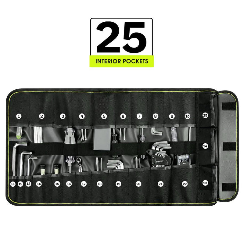JAKAH Roll Up Tool Bag, Multi-pockets Tool Organiser, 25 Interior Pockets, Ideal for Craftsmen, Electricians, Heavy Duty,  27 × 14,4 in (68,5 x 36,5cm)