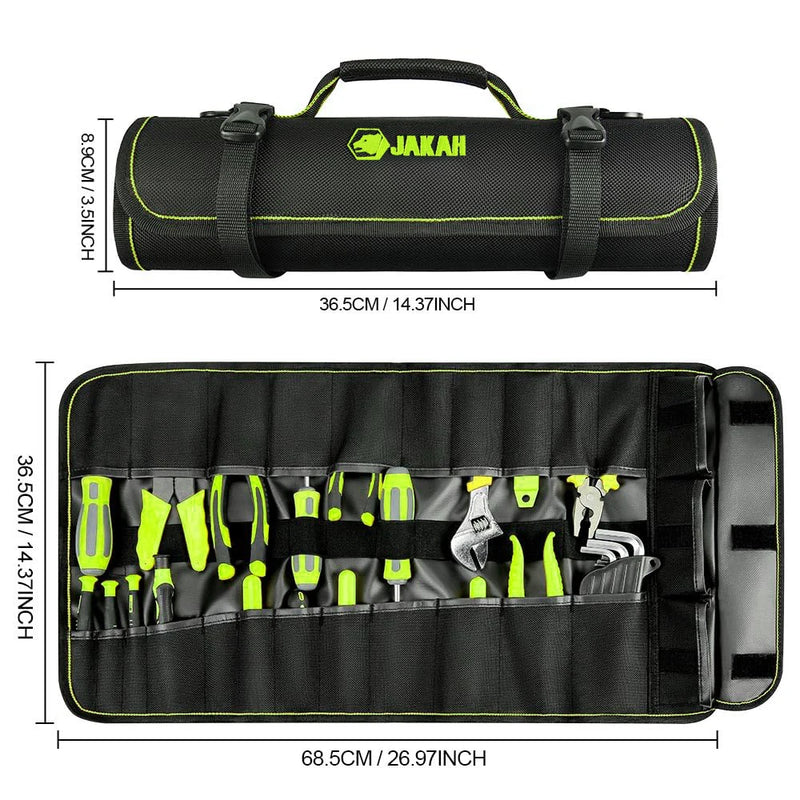 JAKAH Roll Up Tool Bag, Multi-pockets Tool Organiser, 25 Interior Pockets, Ideal for Craftsmen, Electricians, Heavy Duty,  27 × 14,4 in (68,5 x 36,5cm)